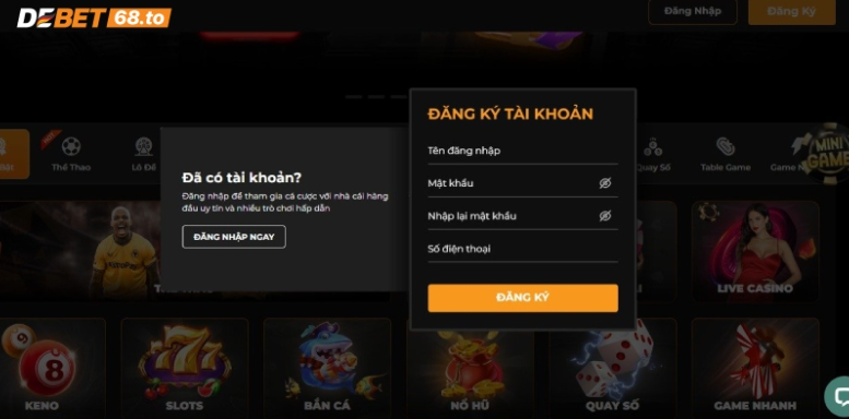 Nhập thông tin cá nhân của anh em khi đăng ký DEBET 