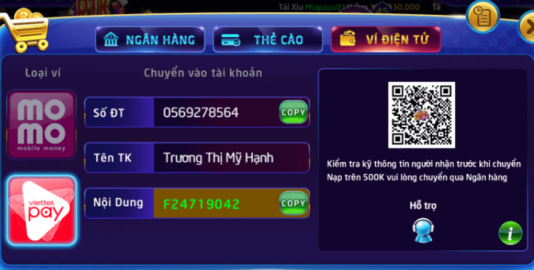 Nạp tiền qua ví điện tử Nạp tiền qua ví điện tử