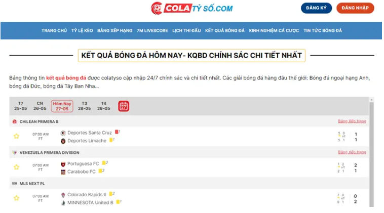 Colatyo nguồn tin cậy về tỷ số bóng đá Colatyo nguồn tin cậy về tỷ số bóng đá